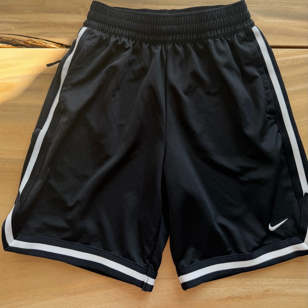Nike Boy’s Black Dri-Fit Athletic Shorts with White Stripe (Size Large)